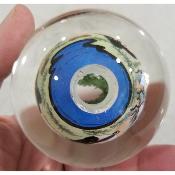 Chinese Reverse painted panda scene paperweight with wood base vintage rare - Picture 5 of 9